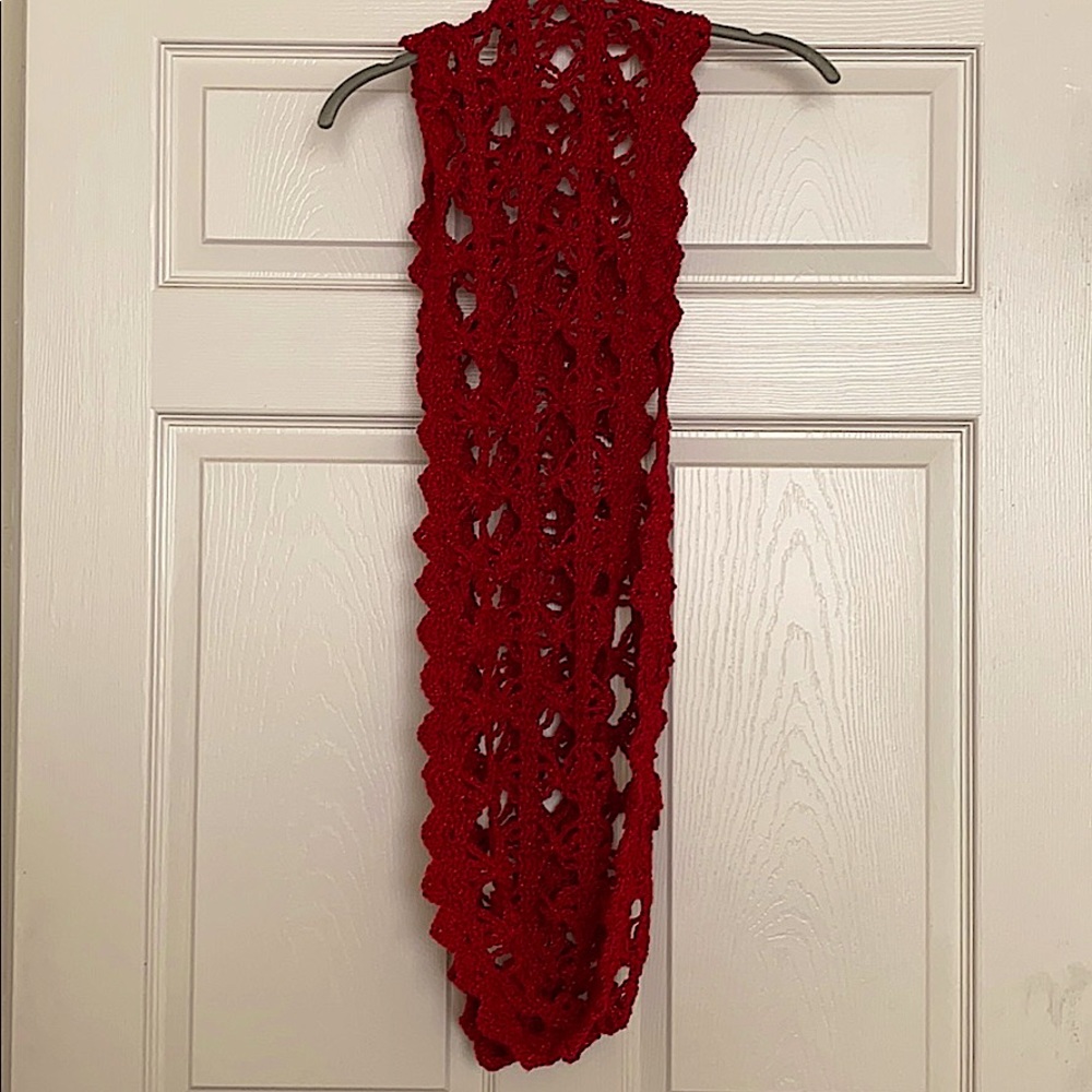 NWOT Handmade Crochet Glittery Ruby Infinity Shawl